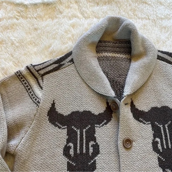 VINTAGE Cowichan Knit Western Bucking Bronc Rodeo Horse Cardigan - Picture 6 of 10